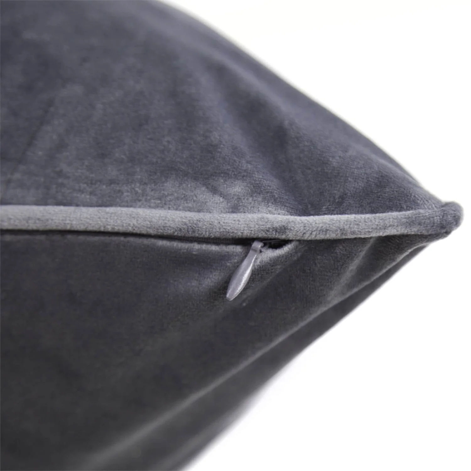 None Large Plain Velvet Cushion - Dark Grey - 58x58cm - Image 4