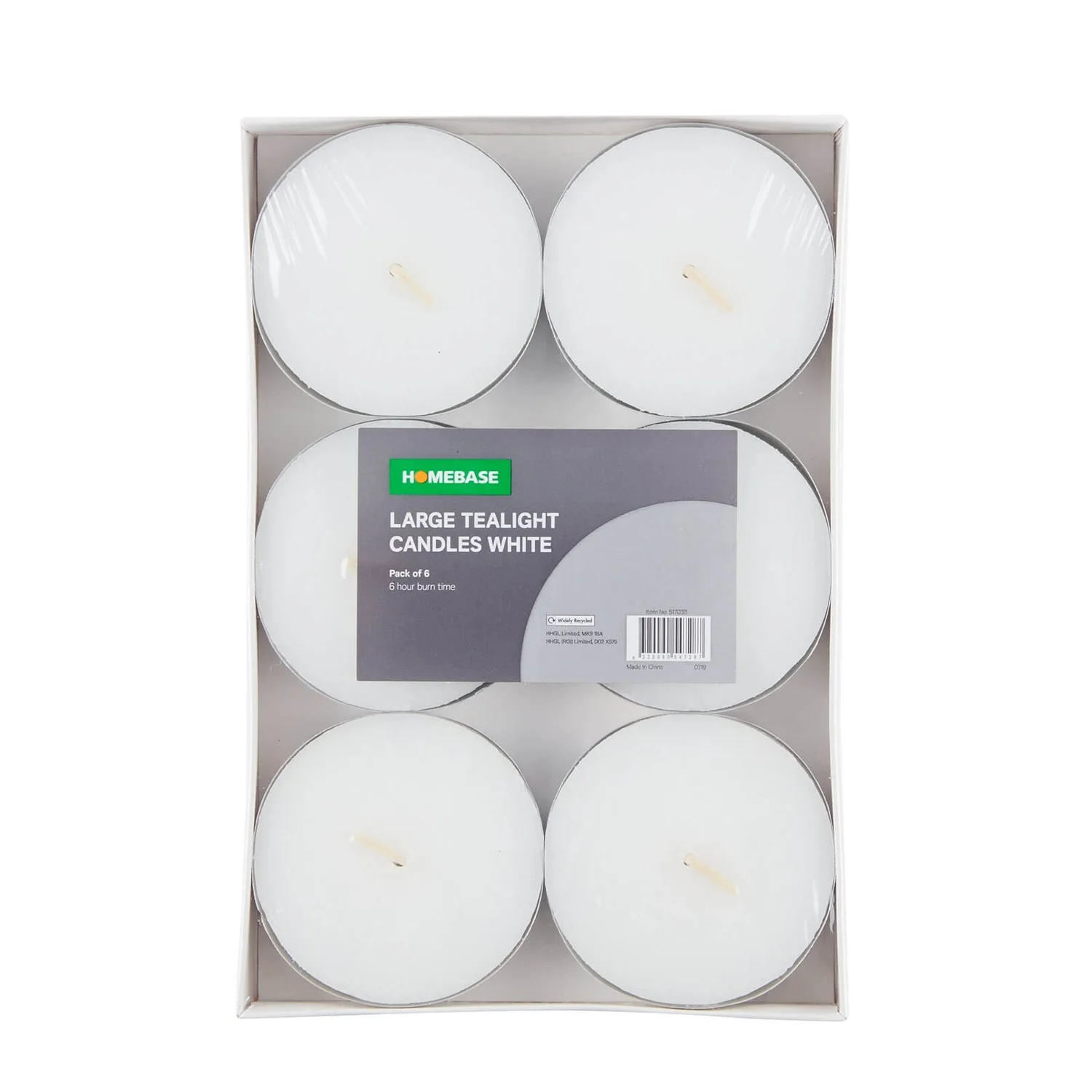 Pacl Of 6 Large Tealight Candles - White