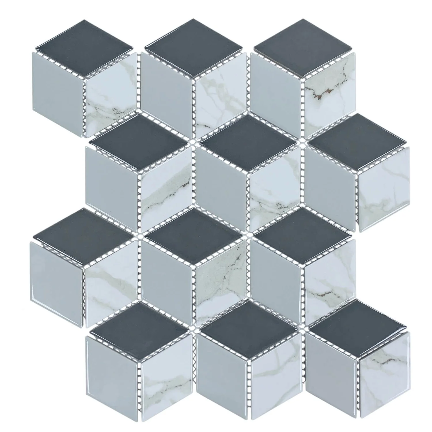 House Of Mosaics Geo Grey Hex Mosaic Tile Sheet