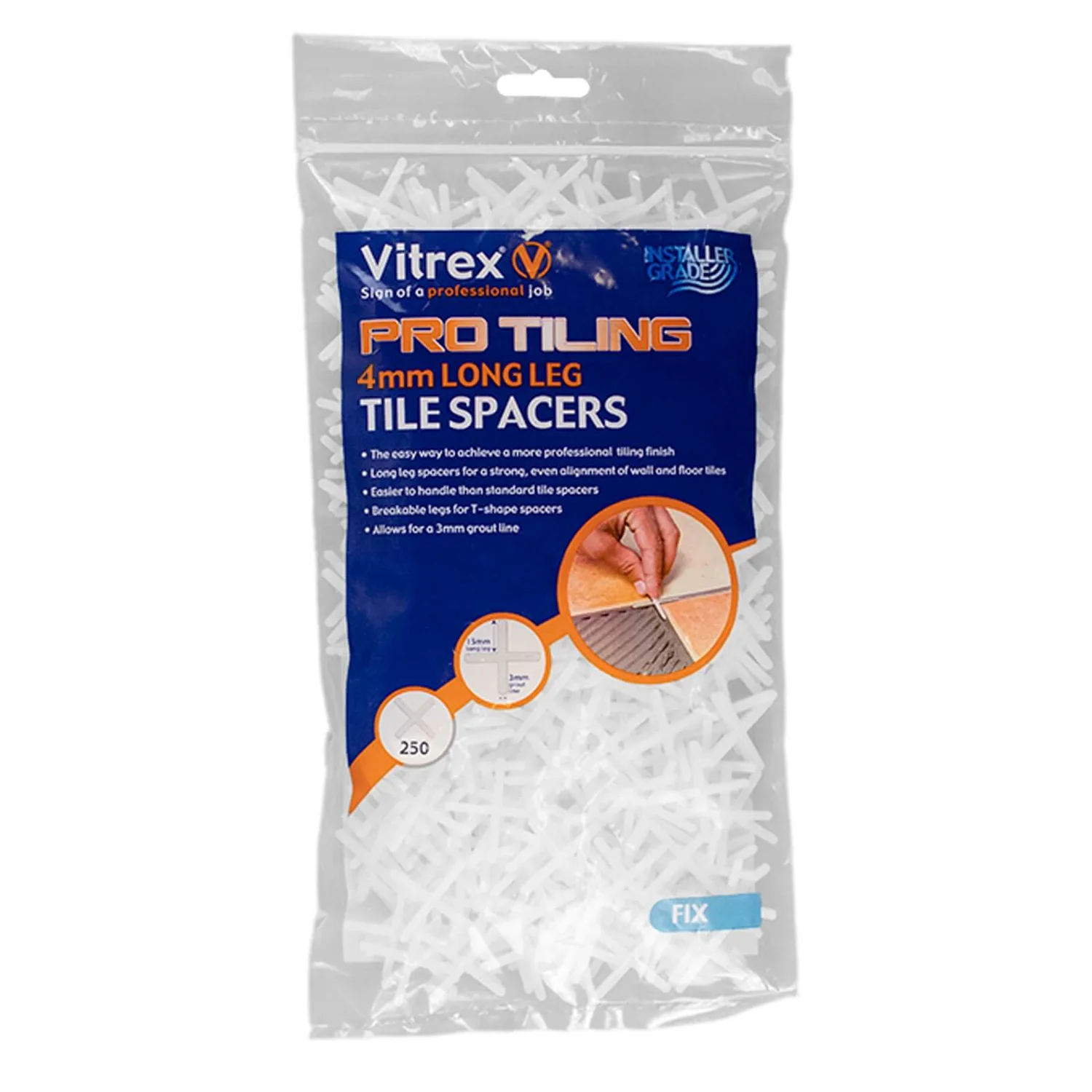 Vitrex Tiling Long Leg Spacers 4mm X250 - Image 2