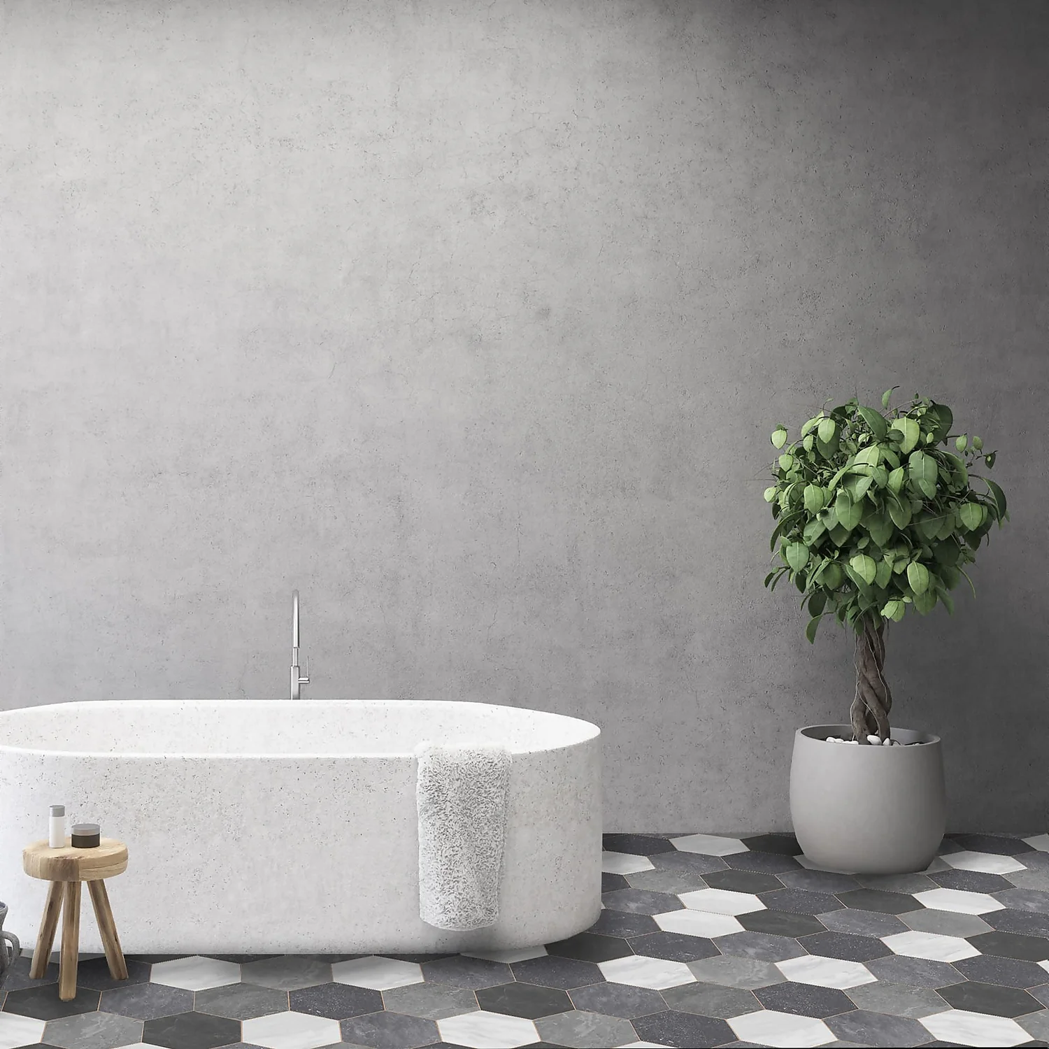 None Pembroke Hex Vinyl Sheet Flooring - 3x2m Roll - Image 3