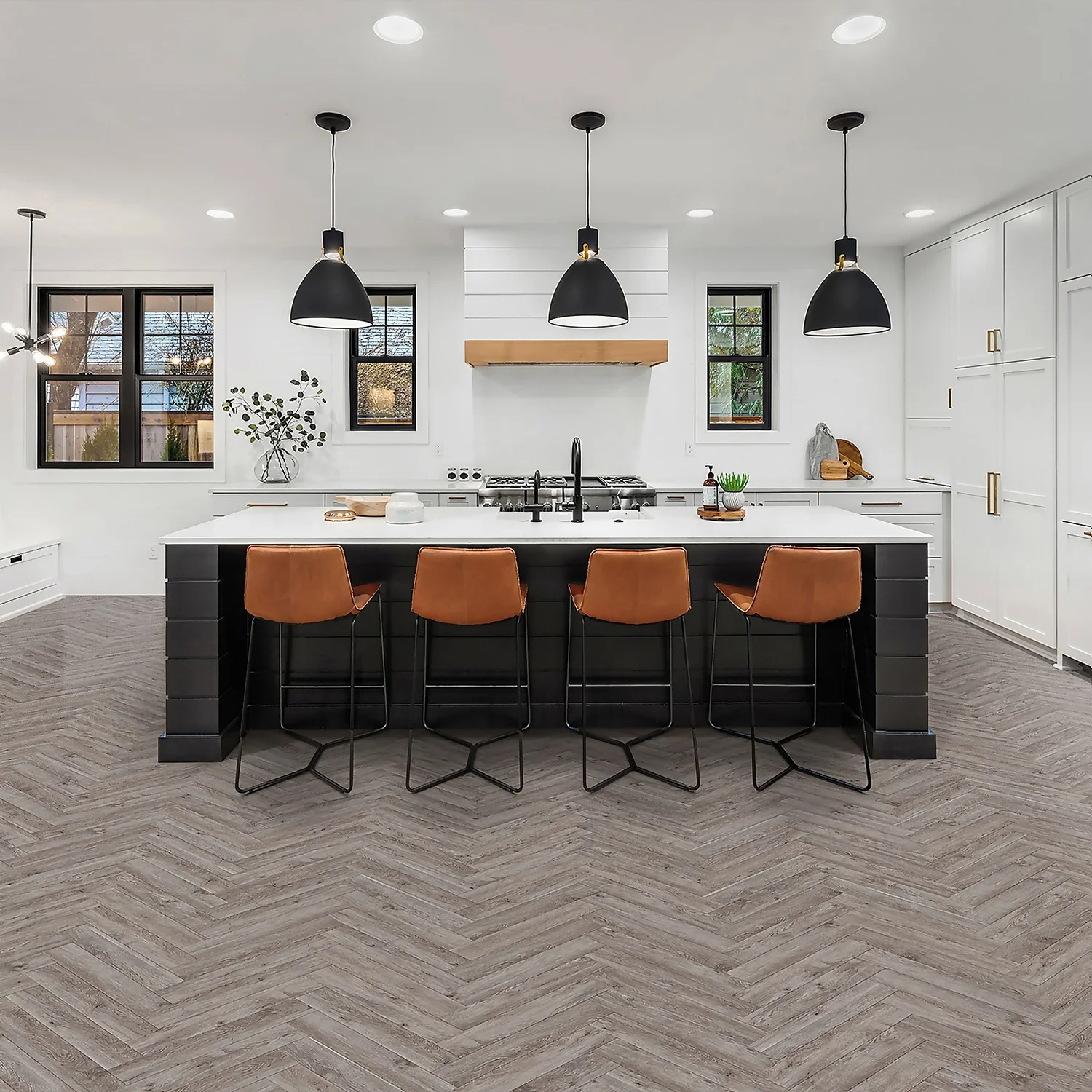Kraus Rigid Core Herringbone Luxury Vinyl Floor Tile - Langley Grey