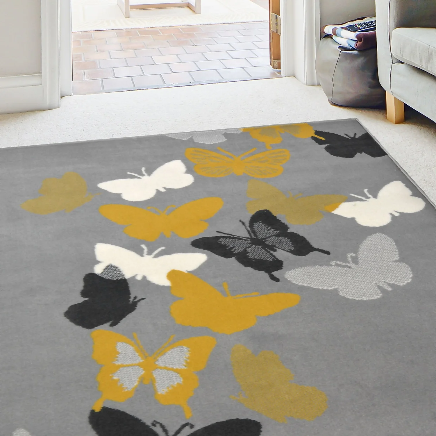 Butterfly Rug - Grey & Ochre - 120x170cm - Image 2