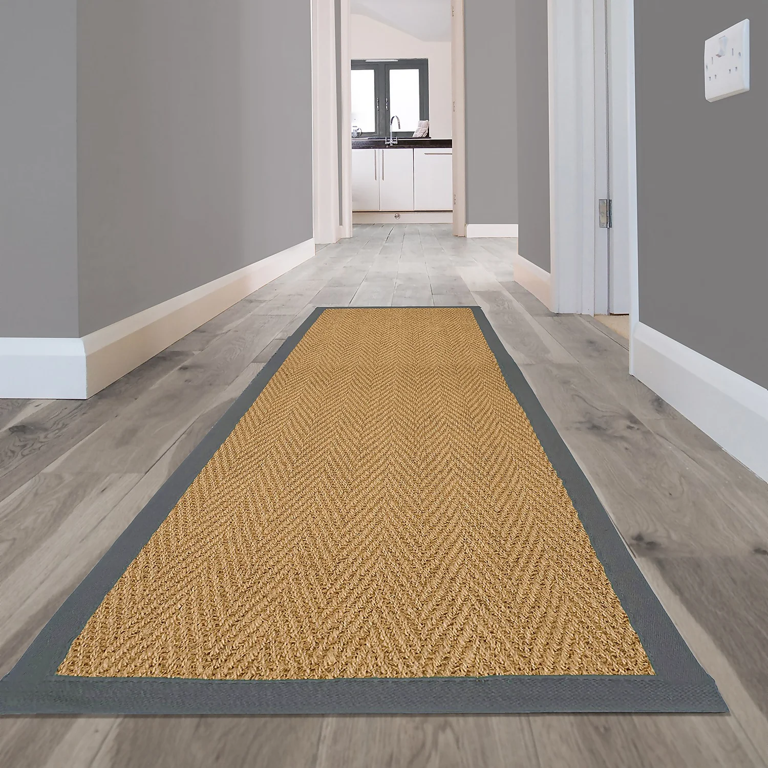 Herringbone Runner With Border - Grey - 60x180cm - Image 2