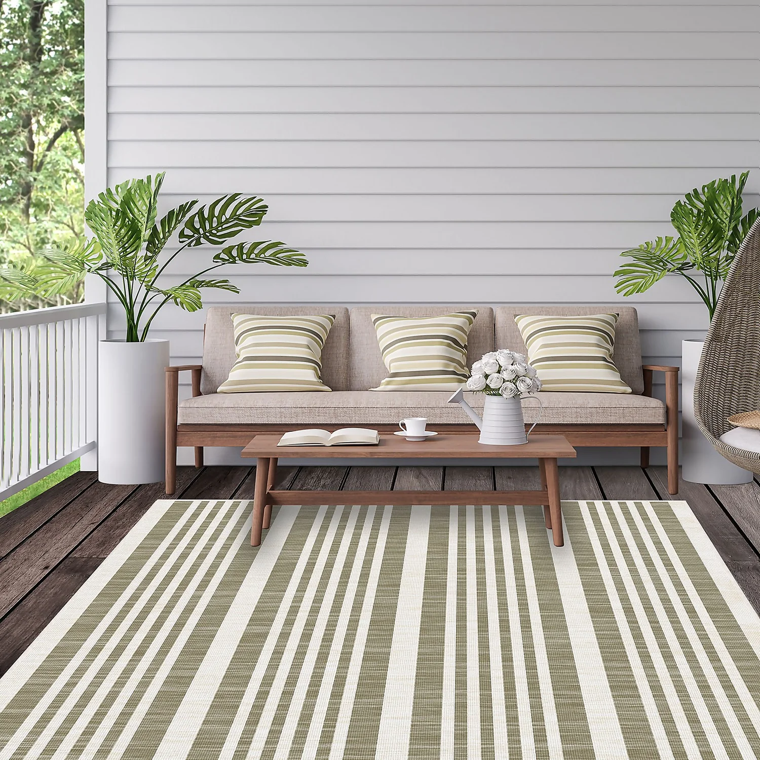 Duo Weave Indoor/Outdoor Rug - Stripes Natural - 120x170cm - Image 2