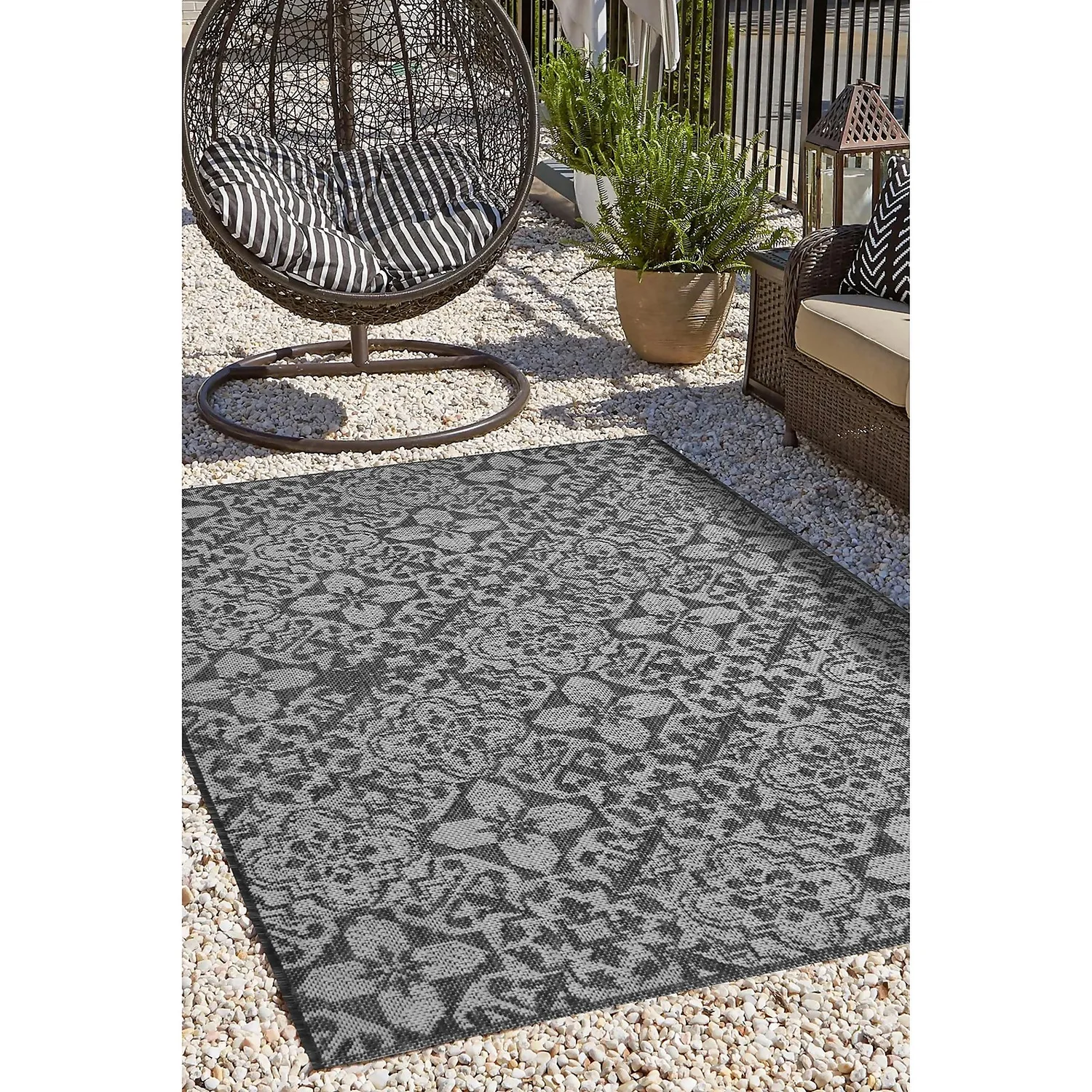 Indoor Outdoor Tile Rug - Grey - 100x150cm - Image 2
