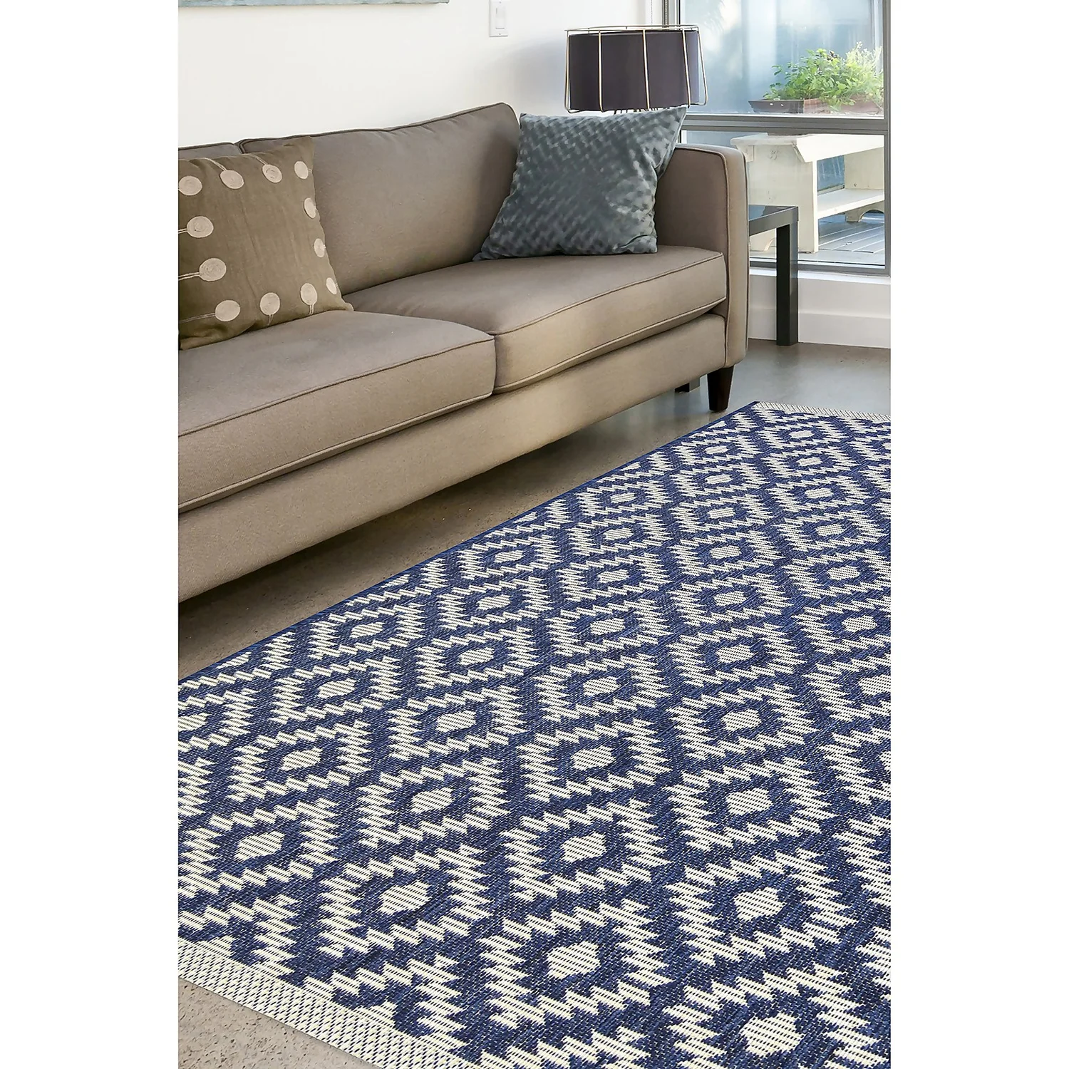 Indoor Outdoor Geo Rug - Navy - 120x170cm - Image 3