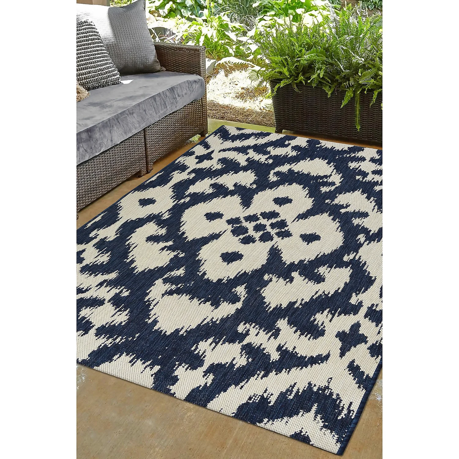 Indoor Outdoor Ikat Rug - Navy - 120x170cm - Image 2