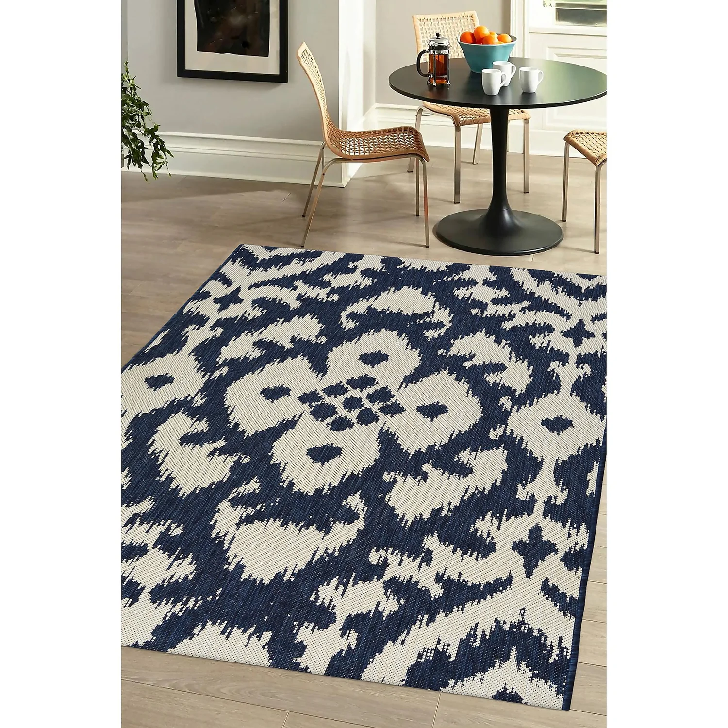 Indoor Outdoor Ikat Rug - Navy - 160x230cm - Image 3